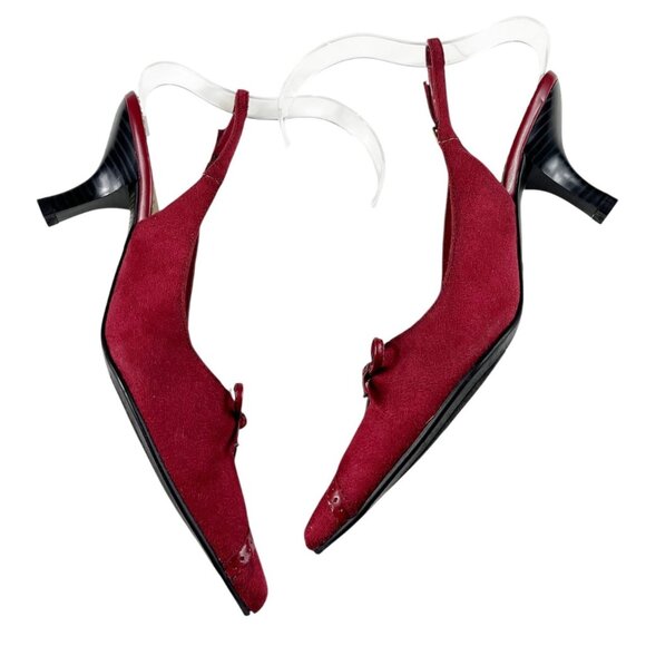 Predictions Jacelyn Red Faux Suede Heels Slingback Shoes Size 7 - Picture 6 of 16